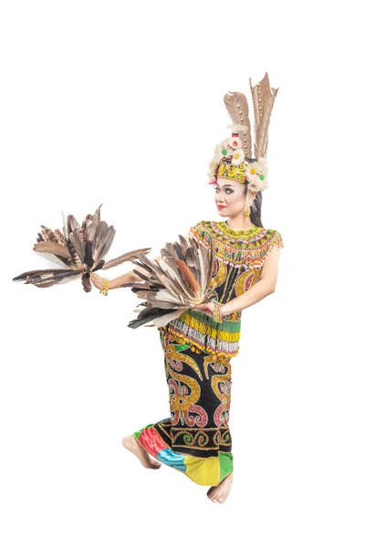 Mulher Asiática Dançando East Kalimantan Dança Tradicional Giring Giring Dança — Fotografia de Stock