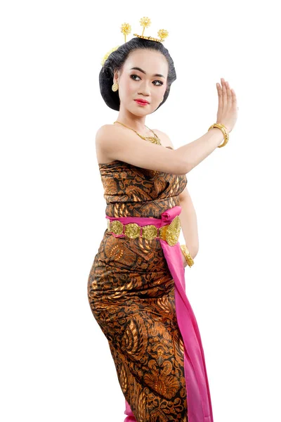 Азиатка Танцует Традиционный Танец Java Танец Sekar Puri Белом Фоне — стоковое фото