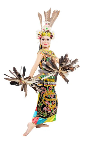 Donna Asiatica Che Balla Danza Tradizionale Del Kalimantan Orientale Danza — Foto Stock