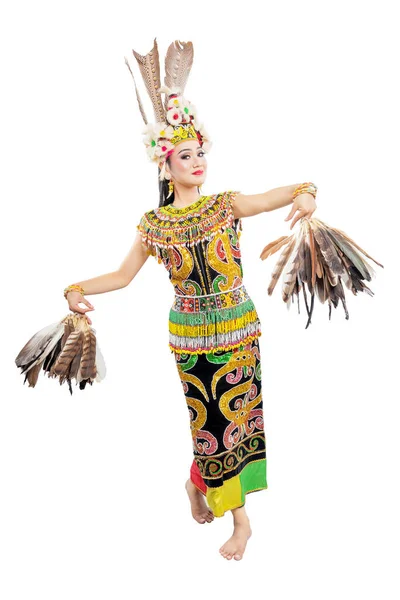 Mujer Asiática Bailando East Kalimantan Danza Tradicional Giring Giring Danza — Foto de Stock