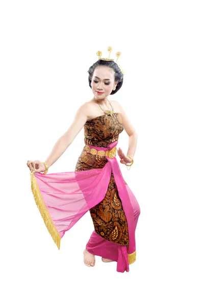 Femme Asiatique Dansant Java Danse Traditionnelle Danse Sekar Puri Isolé — Photo