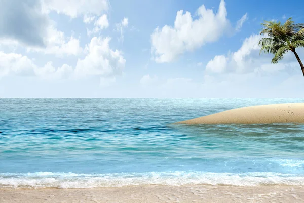 Zandstrand Met Blauwe Oceaan Blauwe Lucht Achtergrond — Stockfoto