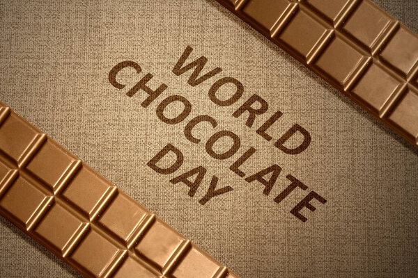 Chocolate Bar World Chocolate Day Text Brown Background World Chocolate Stock Image