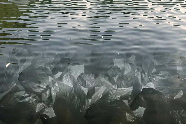 Пластиковые Пакеты Озере Пластиковые Загрязнения — стоковое фото