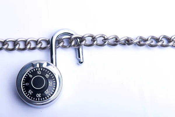 Chain Metal Steel Padlock Isolated White Background — Stock Photo, Image