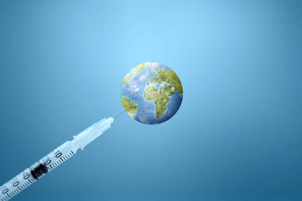 Injectiespuit Van Covid Vaccinatie Voor Wereld — Stockfoto