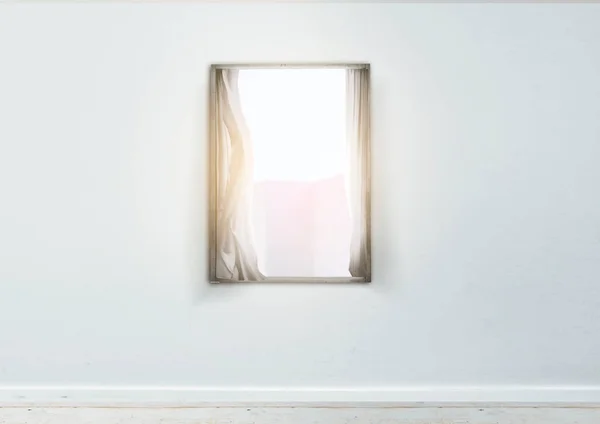 Pusty Pokój Oknem Drewnianą Podłogą Białym Tłem Ściany — Zdjęcie stockowe