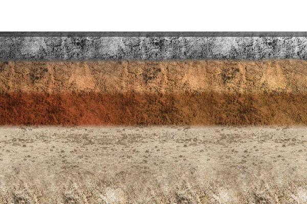 Yeraltı Toprak Tabakası Üzerinde Beton Beyaz Arkaplan Var — Stok fotoğraf
