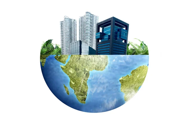 Jorden Med Moderna Byggnader Och Skyskrapor Ovanför Miljökoncept — Stockfoto