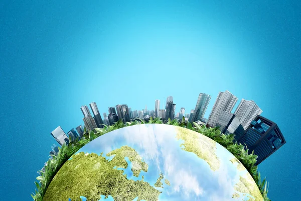 Jorden Med Moderna Byggnader Och Skyskrapor Ovanför Miljökoncept — Stockfoto