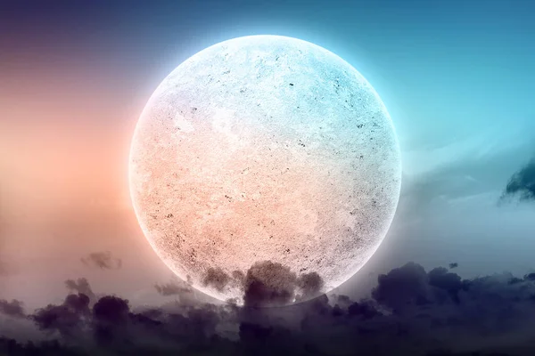 Dramatisk Utsikt Över Det Mörka Molnet Med Fullmåne Himlen — Stockfoto