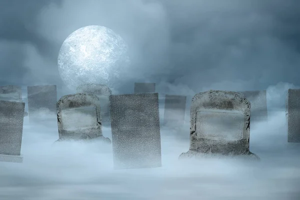 Tombstones Graveyard Full Moon Background Halloween Concept — Stock Photo, Image