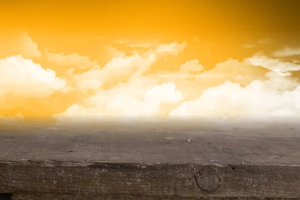 Wooden Table Cloudscapes Sky Halloween Concept — Stock Photo, Image