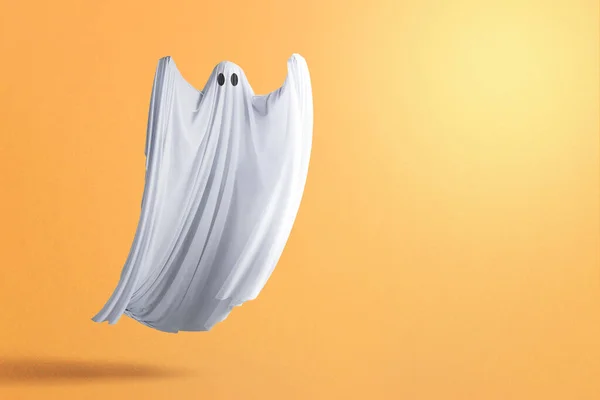 Ein Weißes Gespenst Spukt Vor Farbigem Hintergrund Halloween Konzept — Stockfoto