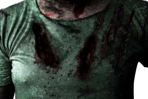 Zombie Tělo Ranou Izolované Přes Bílé Pozadí — Stock fotografie