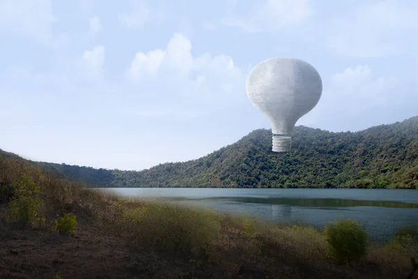 Färgglada Luft Ballong Flyger Med Blå Himmel Bakgrund — Stockfoto