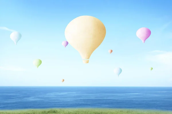 Balão Colorido Voando Com Fundo Azul Céu — Fotografia de Stock