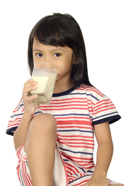 Cute Little Asian Girl Drinking Milk — Stock Photo, Image