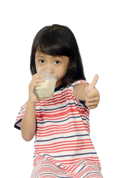 Cute Little Asian Girl Drinking Milk — Stock Photo, Image