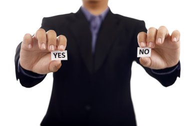 Evet ve herhangi bir metin ile kağıt tutan adam