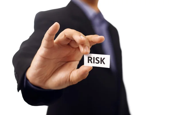 Man Holding Paper With Risk Text — Stock Photo, Image