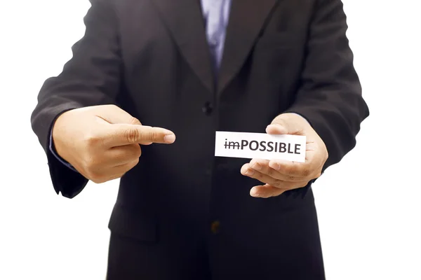 Man Holding Paper With Impossible Text — Stock Photo, Image