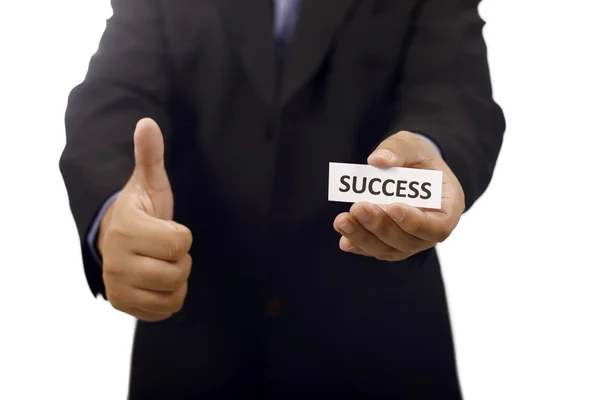 Man Holding Paper With Success Text — Stock Photo, Image