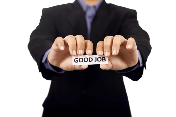 Man Holding Paper With Good Job Text — Stock Photo, Image