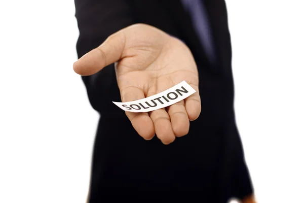 Man Holding Paper With Solution Text — Stock Photo, Image