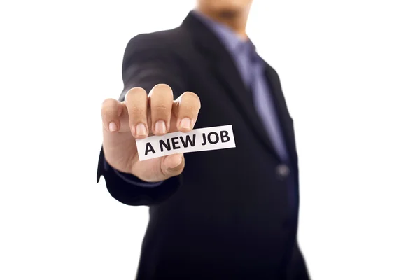 Man Holding Paper With Text A New Job — Stock Photo, Image