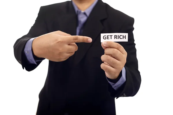 Man Holding Paper With Get Rich Text — Stock Photo, Image