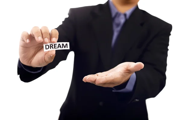 Man Holding Paper With Dream Text — Stock Photo, Image