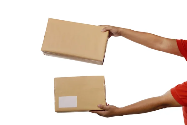 Kahverengi paket kutu holding — Stok fotoğraf