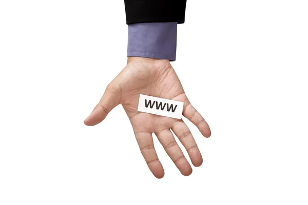 Hand som håller papper med Www Text — Stockfoto