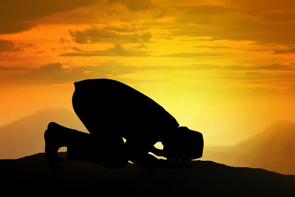 Silhouette Of Muslim Man Praying — Stock Photo, Image