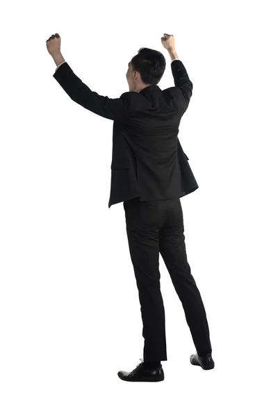 Backview of asian business man raise hand Royalty Free Stock Photos