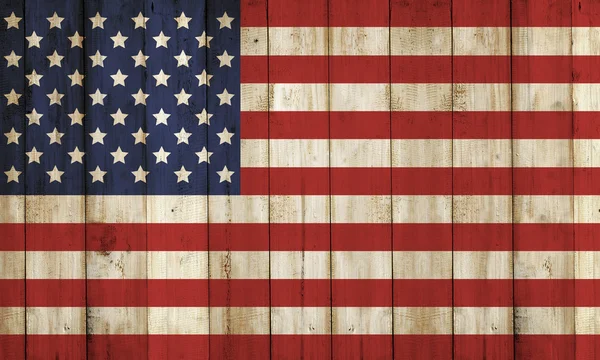 Дерев'яний паркан з прапором США — стокове фото