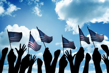 Group of people waving small USA flag clipart