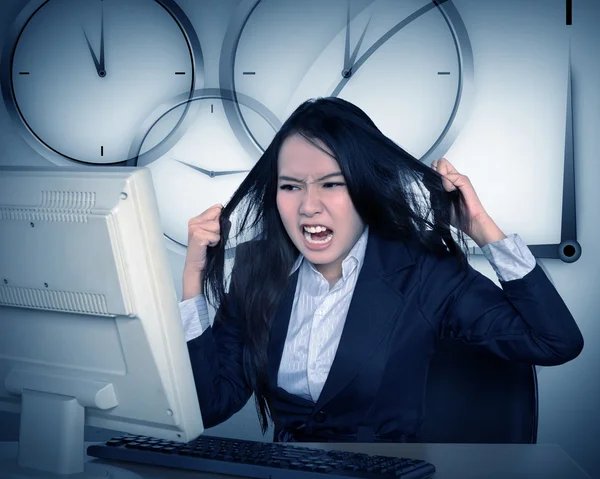 Asian business get angry because overtime work — Stock Photo, Image