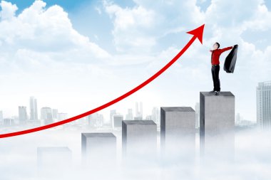 Asya adam grafik üzerinde ayakta