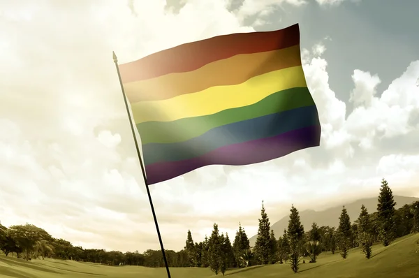Gay bandera en el polo en colina — Foto de Stock