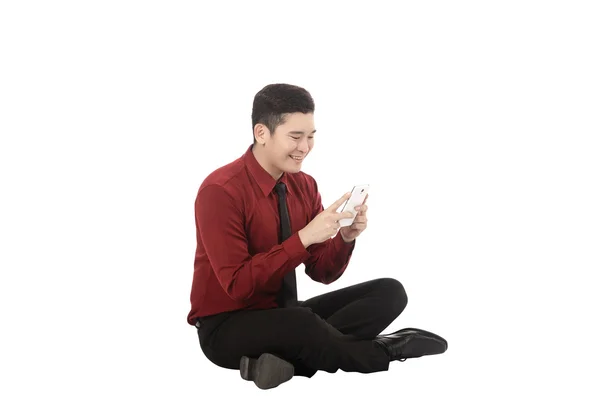 Asian business man texting with cellphone — Stock Photo, Image