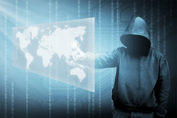 Computer-Hacker-Silhouette eines vermummten Mannes — Stockfoto