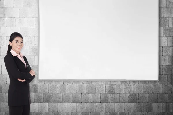 Young woman with white board — Stock Photo, Image