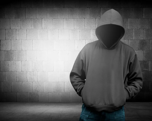 Computer hacker silhouette of hooded man — Stock Photo, Image