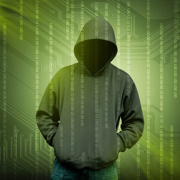 Computer hacker silhouette of hooded man — Stock Photo, Image