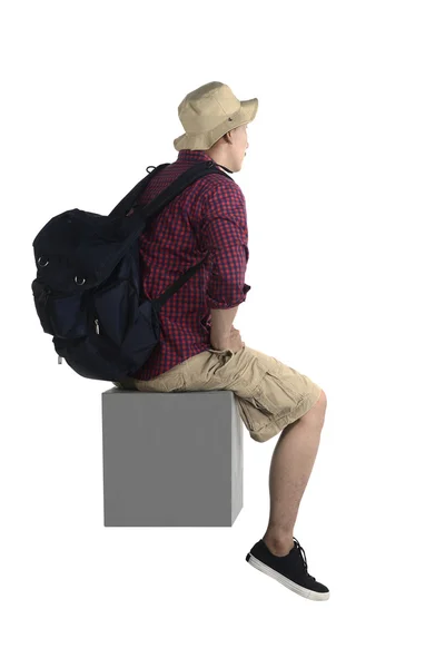 Sentado viajante homem — Fotografia de Stock