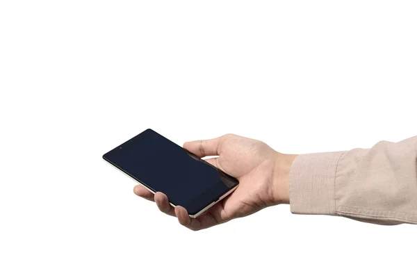 Mano sosteniendo el teléfono celular con pantalla en blanco — Foto de Stock