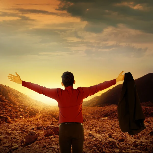 Asian business man standing on the mountain — Stock Photo, Image