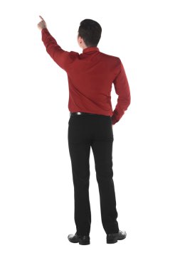 Bir şey işaret eden Asya iş adamı